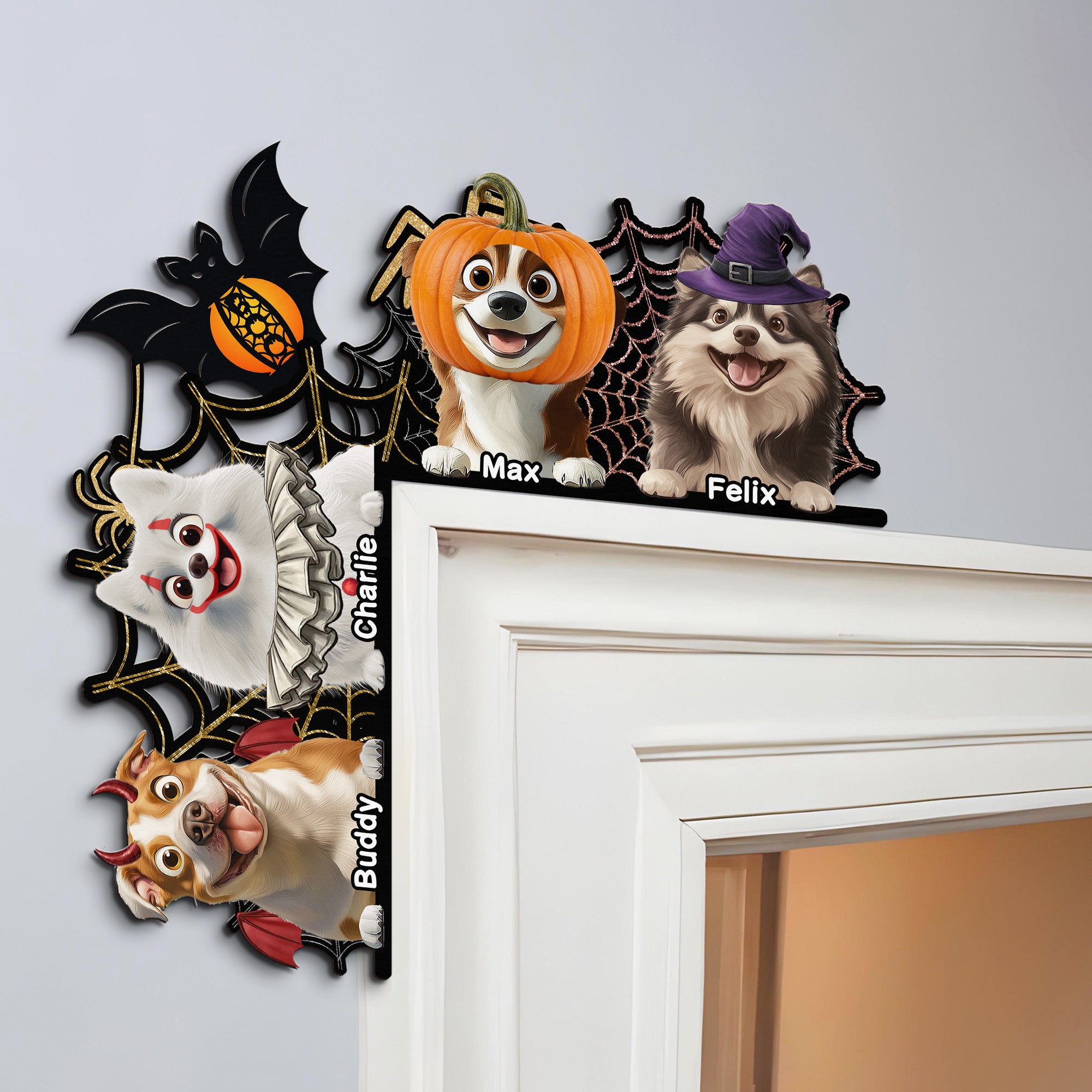 Pet Peeking Halloween Decor Door Corner Woodsign - Personalized Door Corner Decor