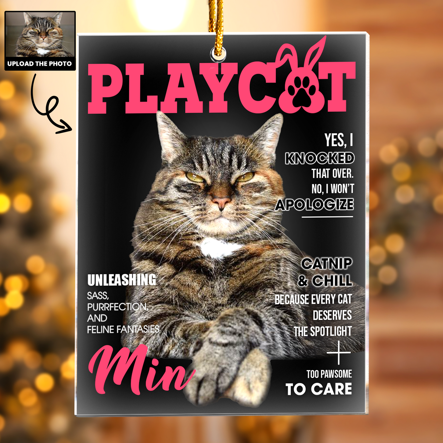 Pet Playdog Playcat Magazine - Custom Pet Portrait - Gifts For Dog Lovers, Cat Lovers - Personalized Acrylic Photo Ornament