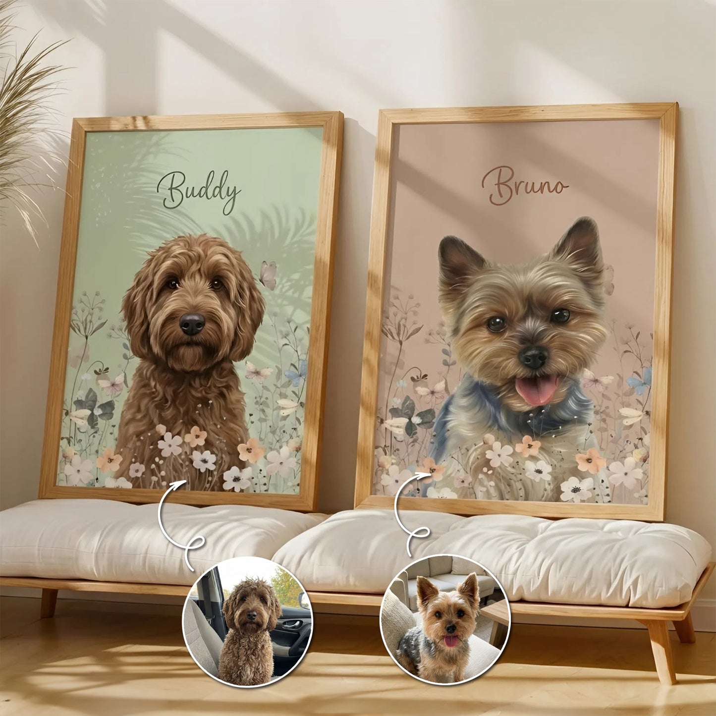 Pet Portrait Floral Gift For Pet Lovers Loss Of Pet - Personalized Photo Poster