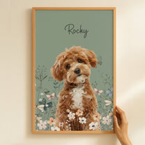 Pet Portrait Floral Gift For Pet Lovers Loss Of Pet - Personalized Photo Poster