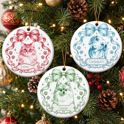 Pet Portrait Watercolor Preppy Coquette Aesthetic - Personalized Ornament