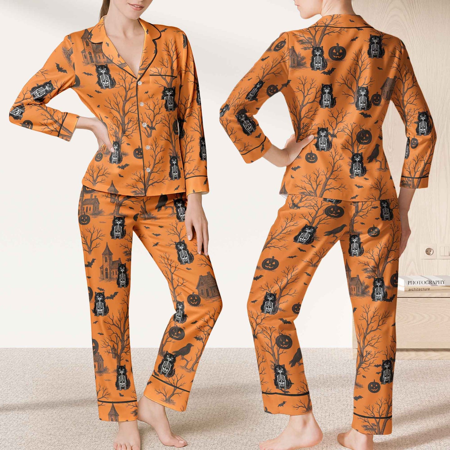 Pet Skeleton Halloween - Personalized Satin Pajama Set