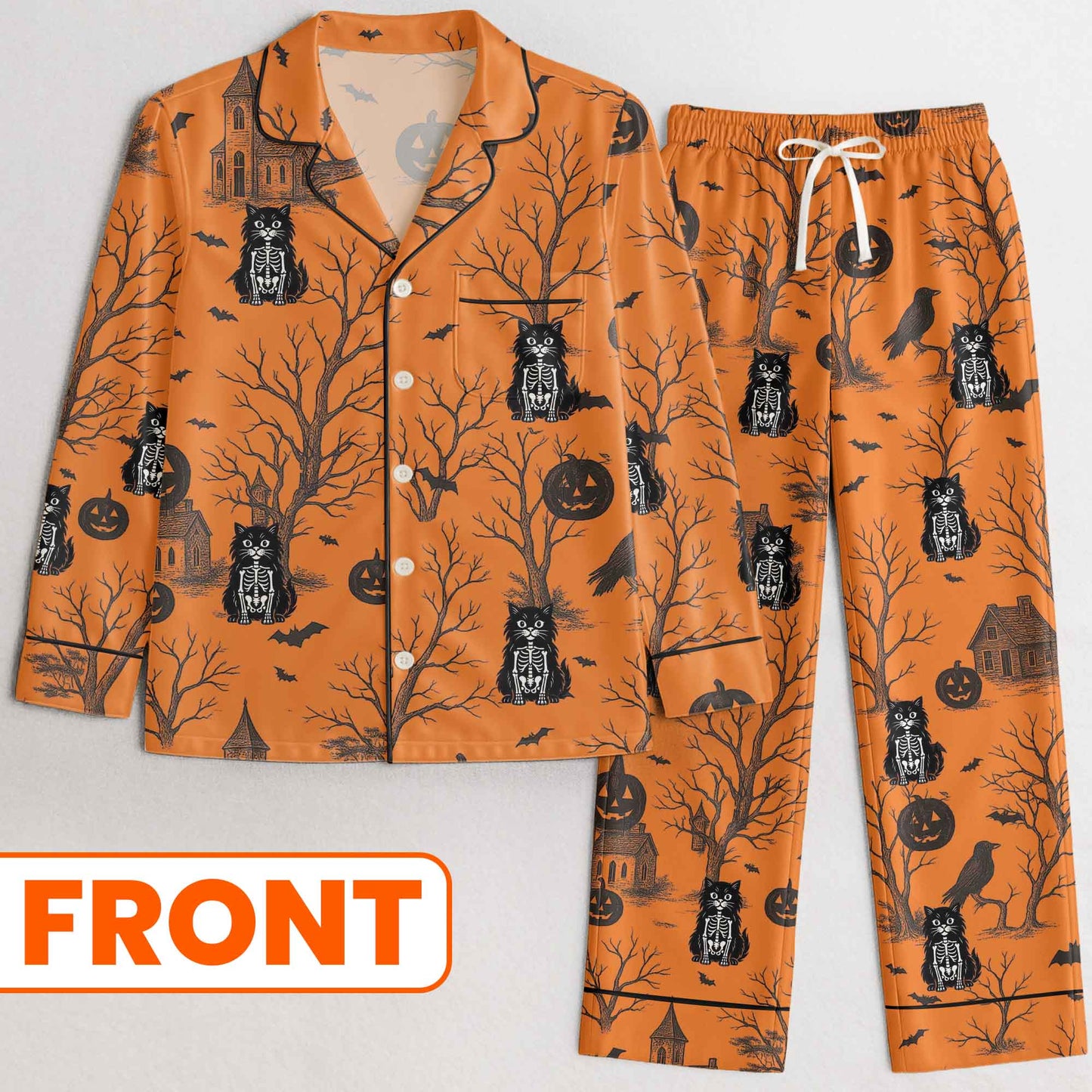 Pet Skeleton Halloween - Personalized Satin Pajama Set