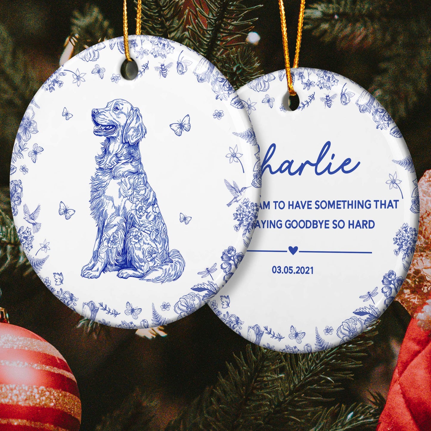 Pet Sympathy, Dog Memorial, Cat In Loving Memory Toile De Jouy - Personalized Ceramic Ornament