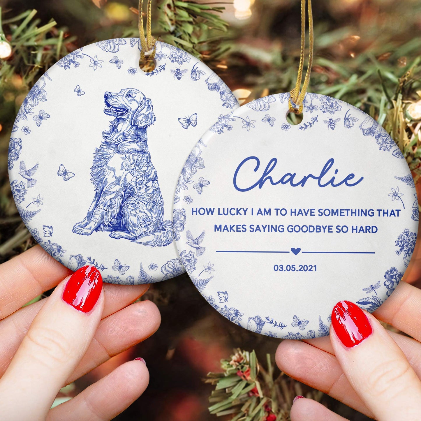 Pet Sympathy, Dog Memorial, Cat In Loving Memory Toile De Jouy - Personalized Ceramic Ornament