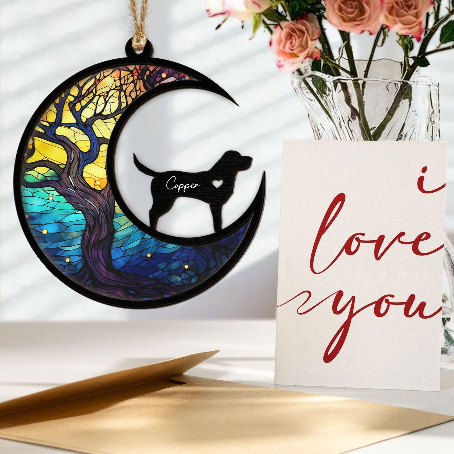 Pet Standing On The Moon - Personalized Suncatcher With Card