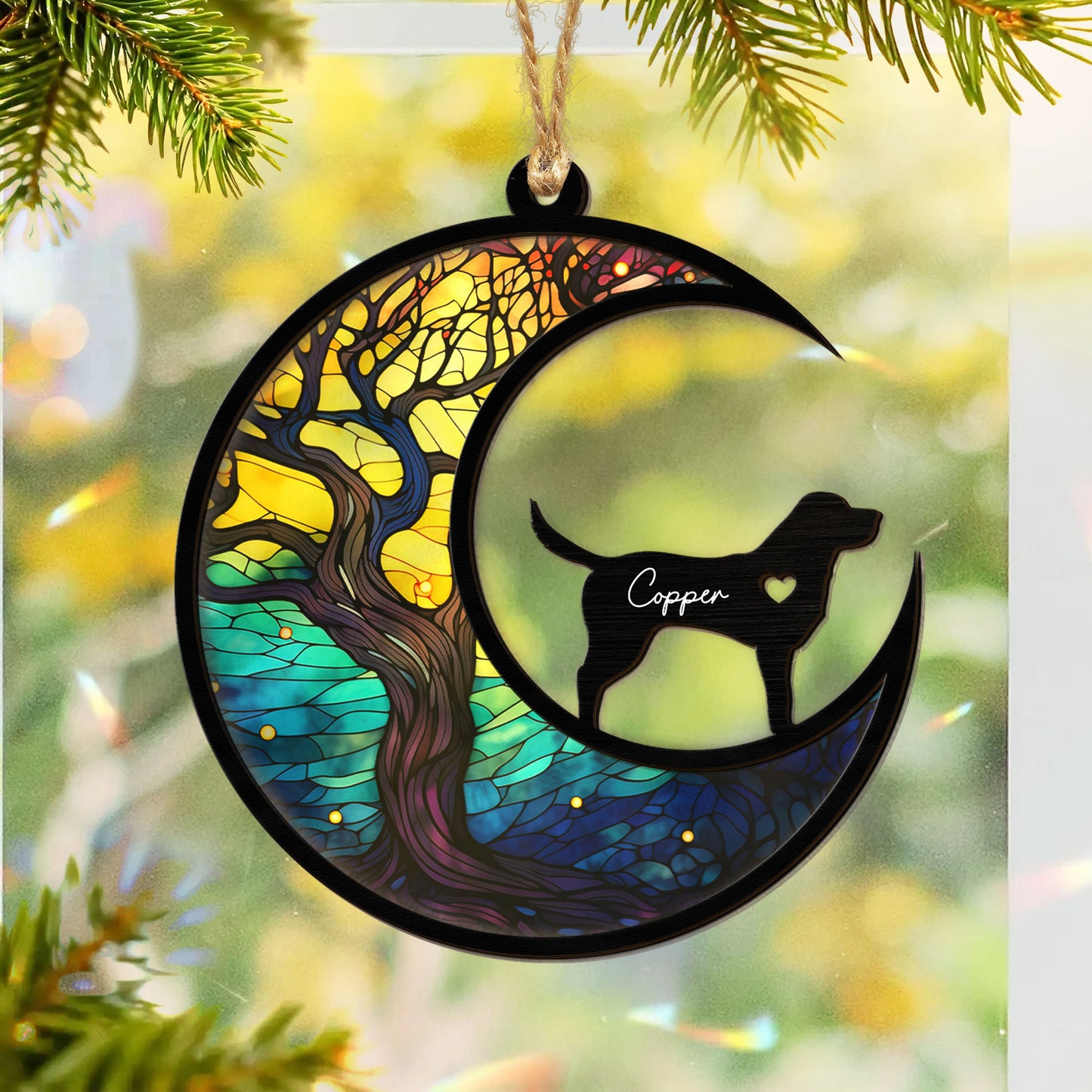 Pet Standing On The Moon - Personalized Suncatcher With Card