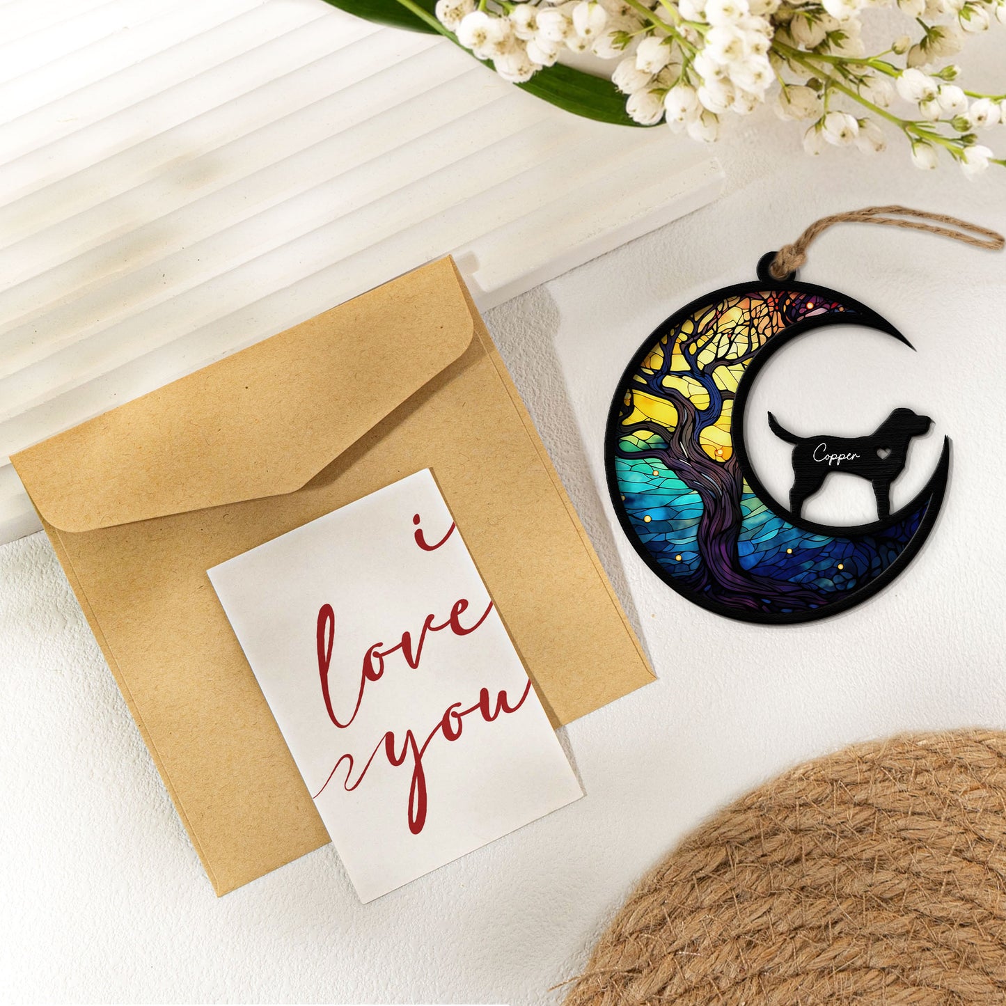 Pet Standing On The Moon - Personalized Suncatcher With Card