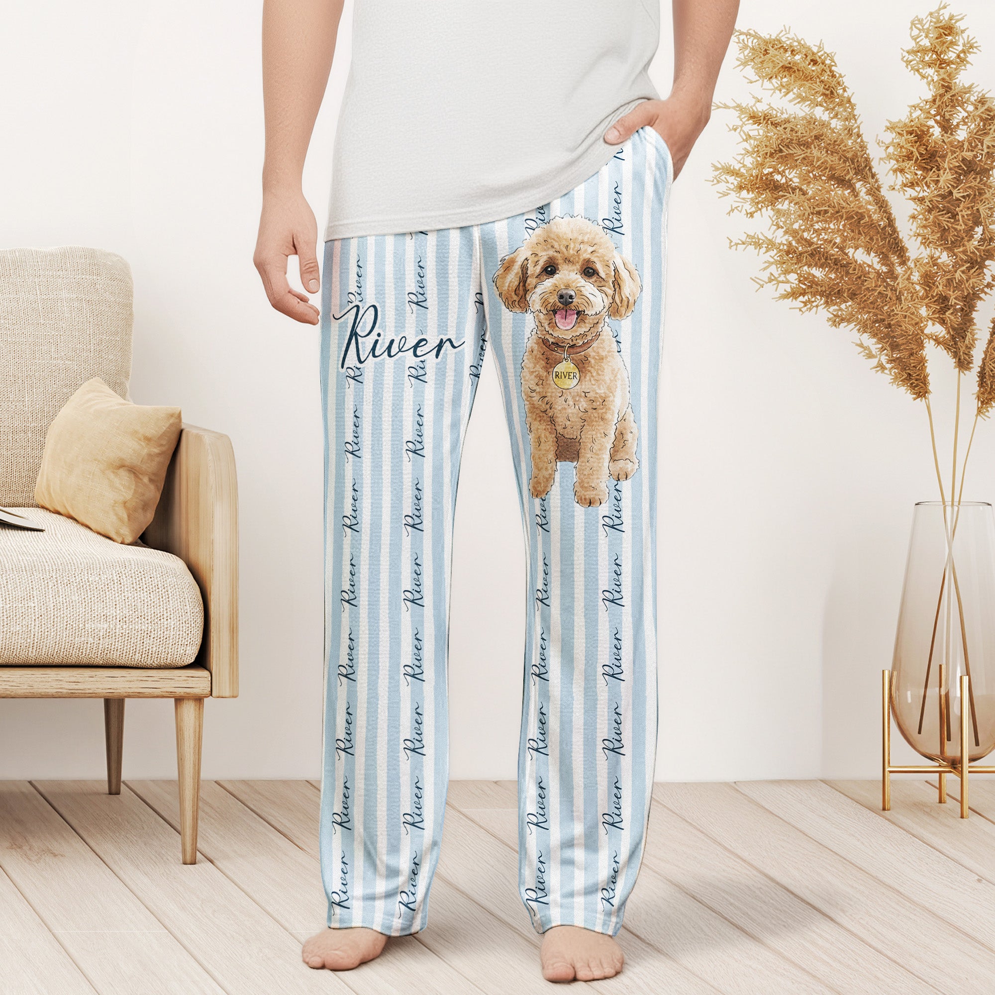 Pet-Portrait-Watecolor-Striped-Pattern-Personalized-Lounge-Pants-2