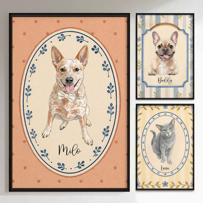 Pet Portrait Watercolor Gift For Dog Mom, Cat Mom, Pet Lovers - Personalized Poster
