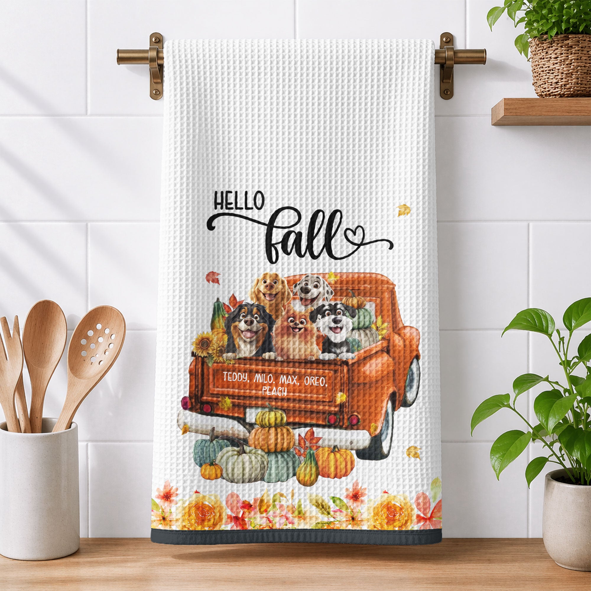 Pet-With-Pumpkin-Truck-Art-Fall-Decor-Personalized-Kitchen-Towel-1