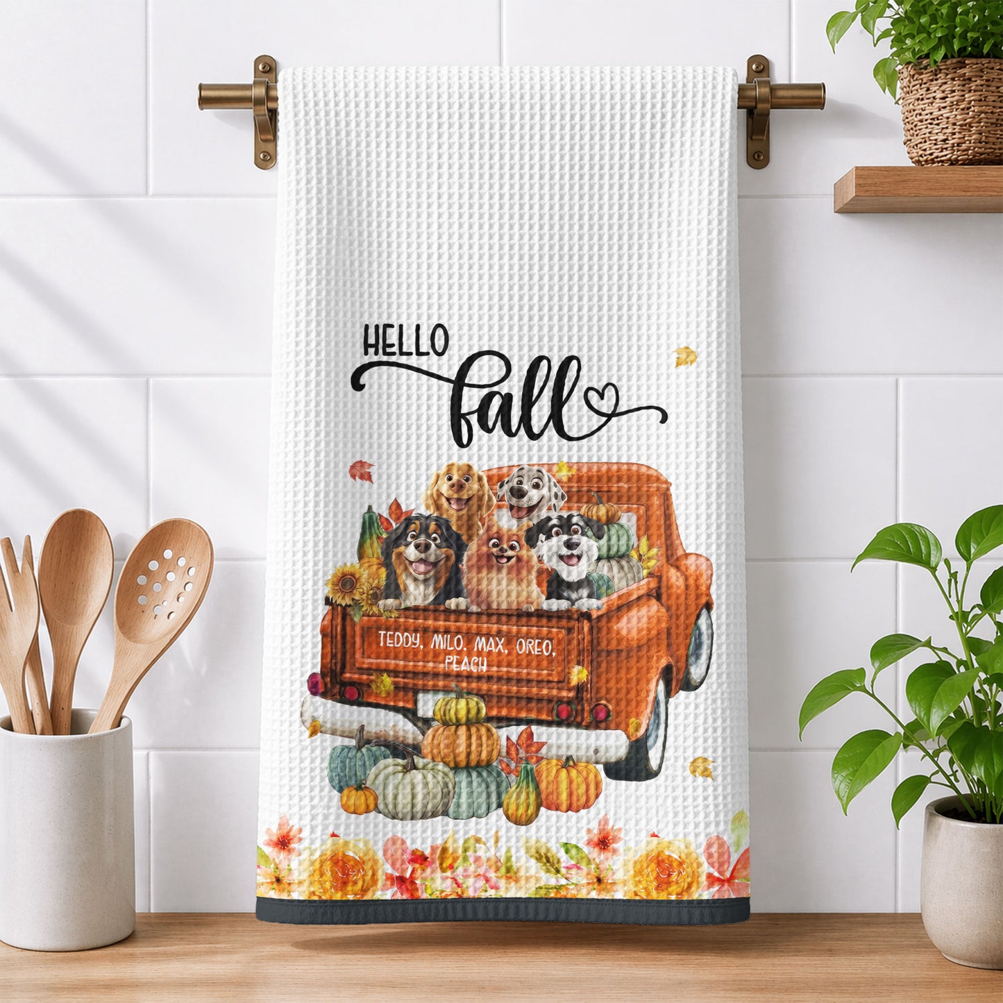 Pet-With-Pumpkin-Truck-Art-Fall-Decor-Personalized-Kitchen-Towel-1