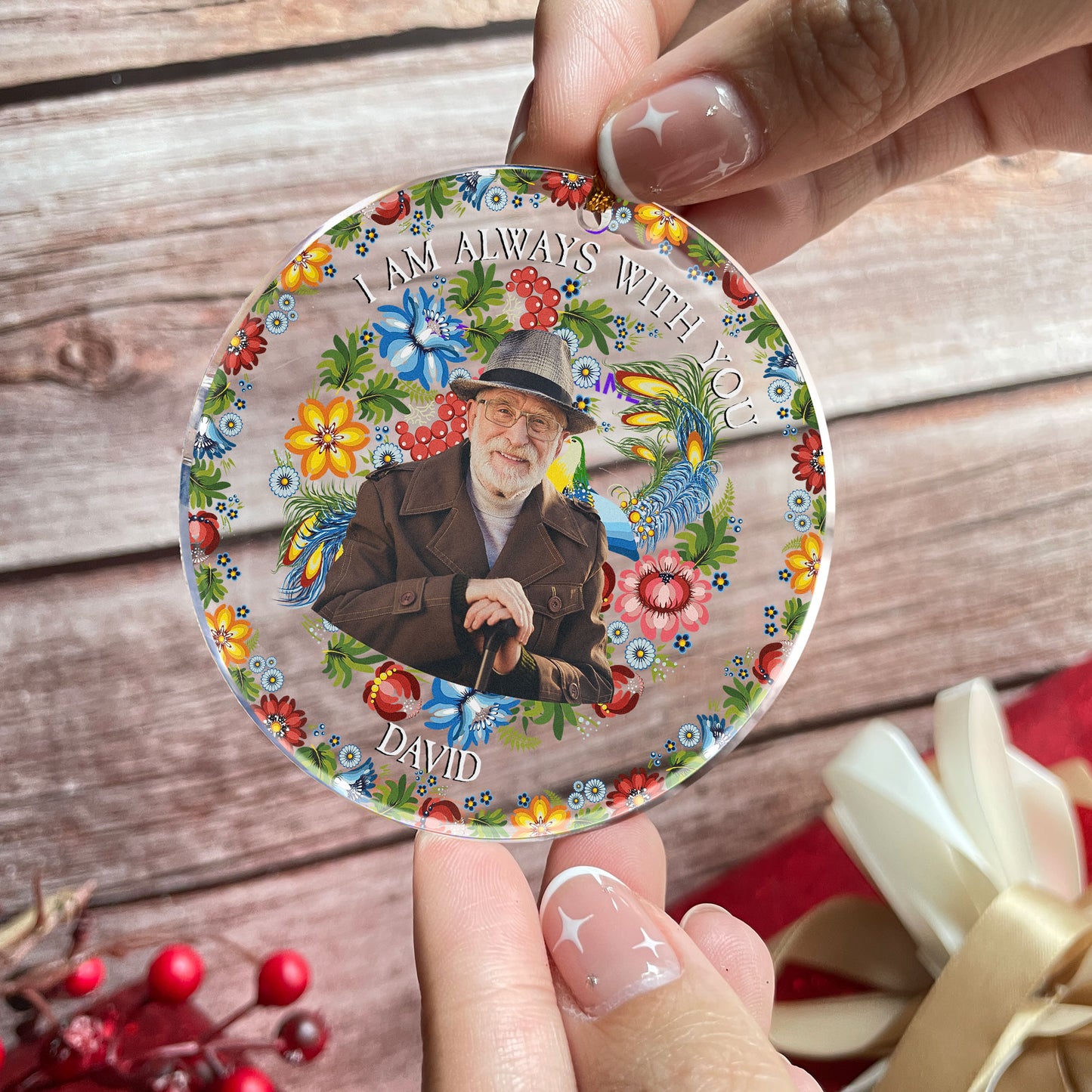 Petrykivka Memorial Ornament Always With You - Personalized Acrylic Photo Ornament