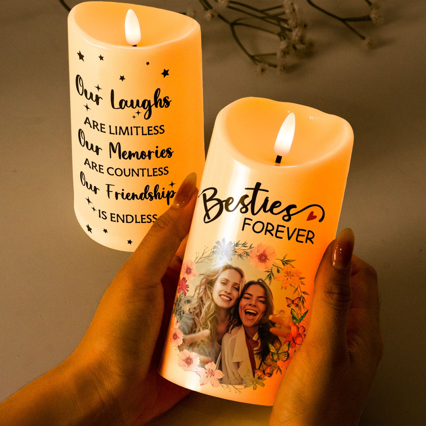 Photo Candle Friends Our Laughs Are Limitless - Personalized Photo LED Candle