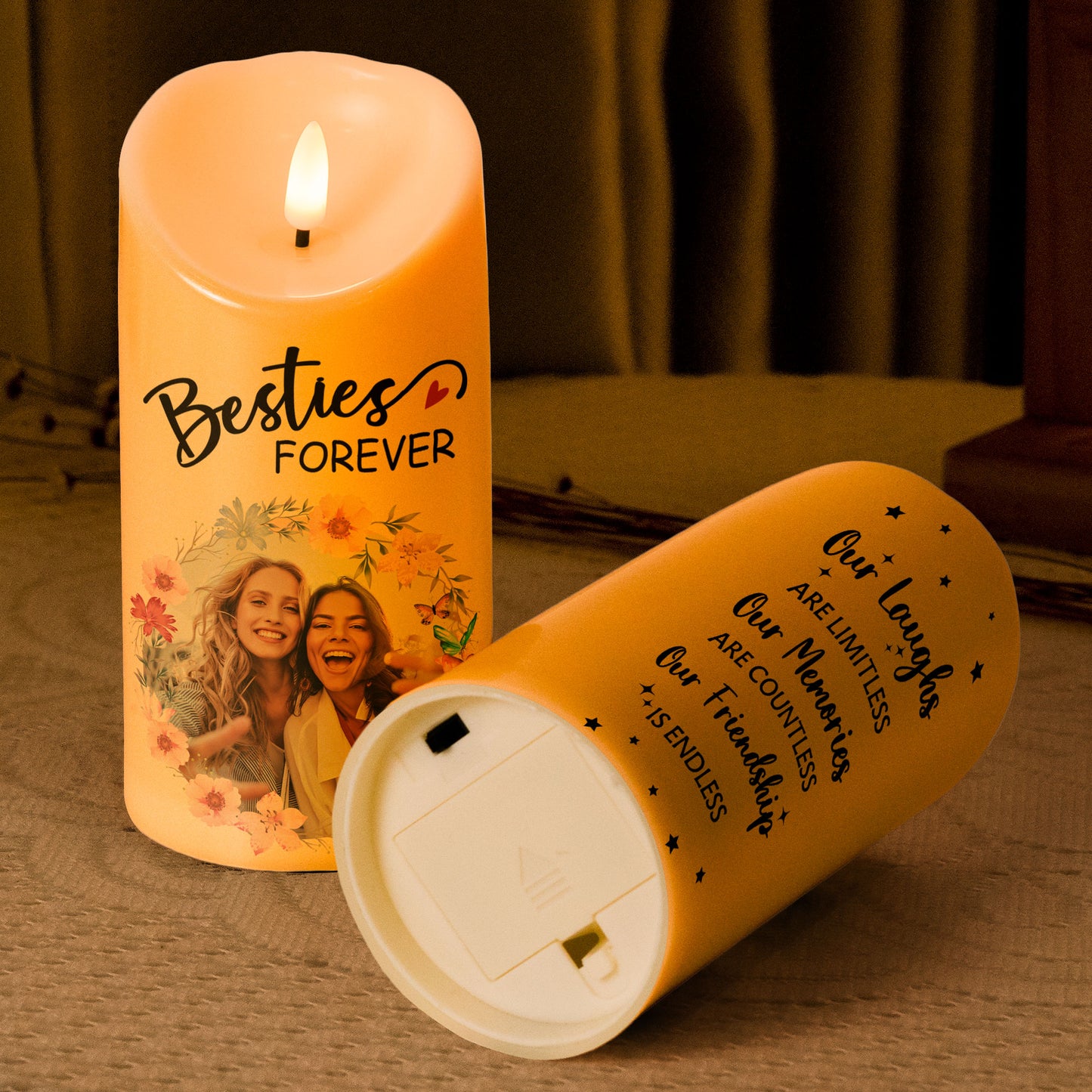 Photo Candle Friends Our Laughs Are Limitless - Personalized Photo LED Candle