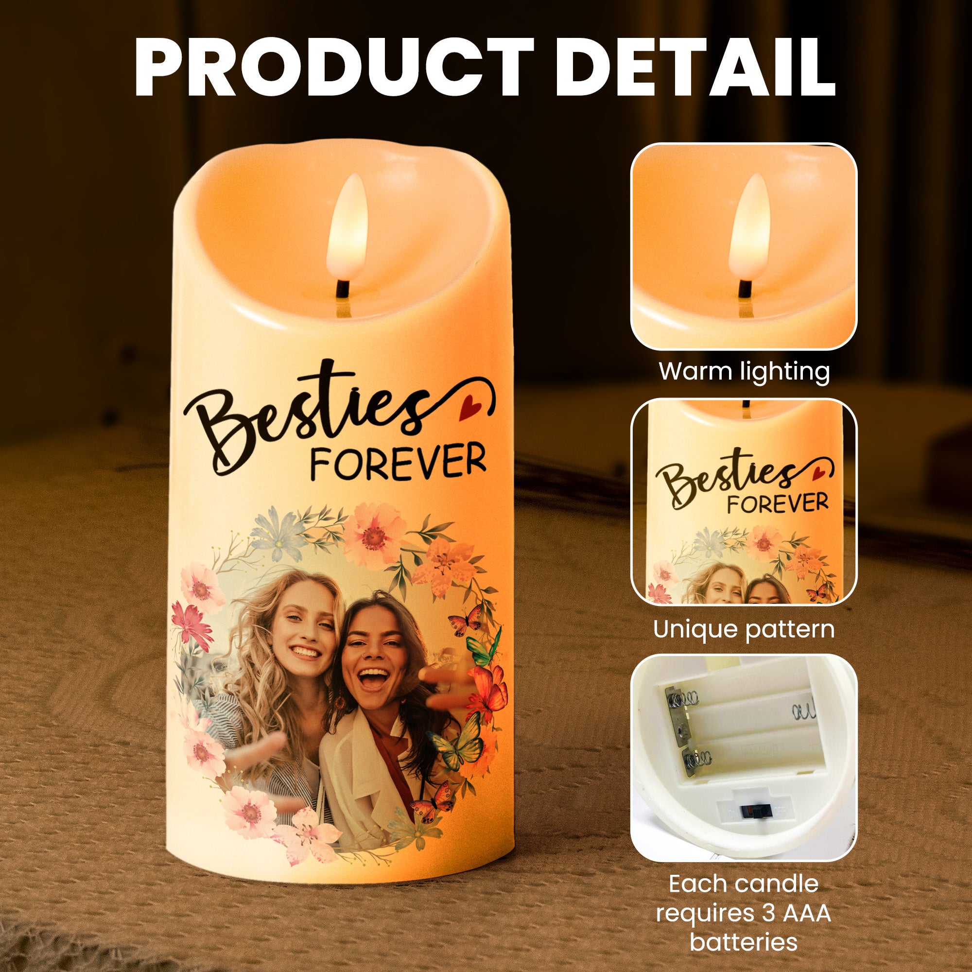 Photo Candle Friends Our Laughs Are Limitless - Personalized Photo LED Candle