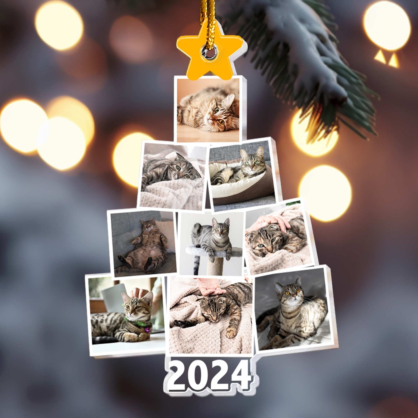 Photo Cat Christmas Tree - Personalized Acrylic Photo Ornament