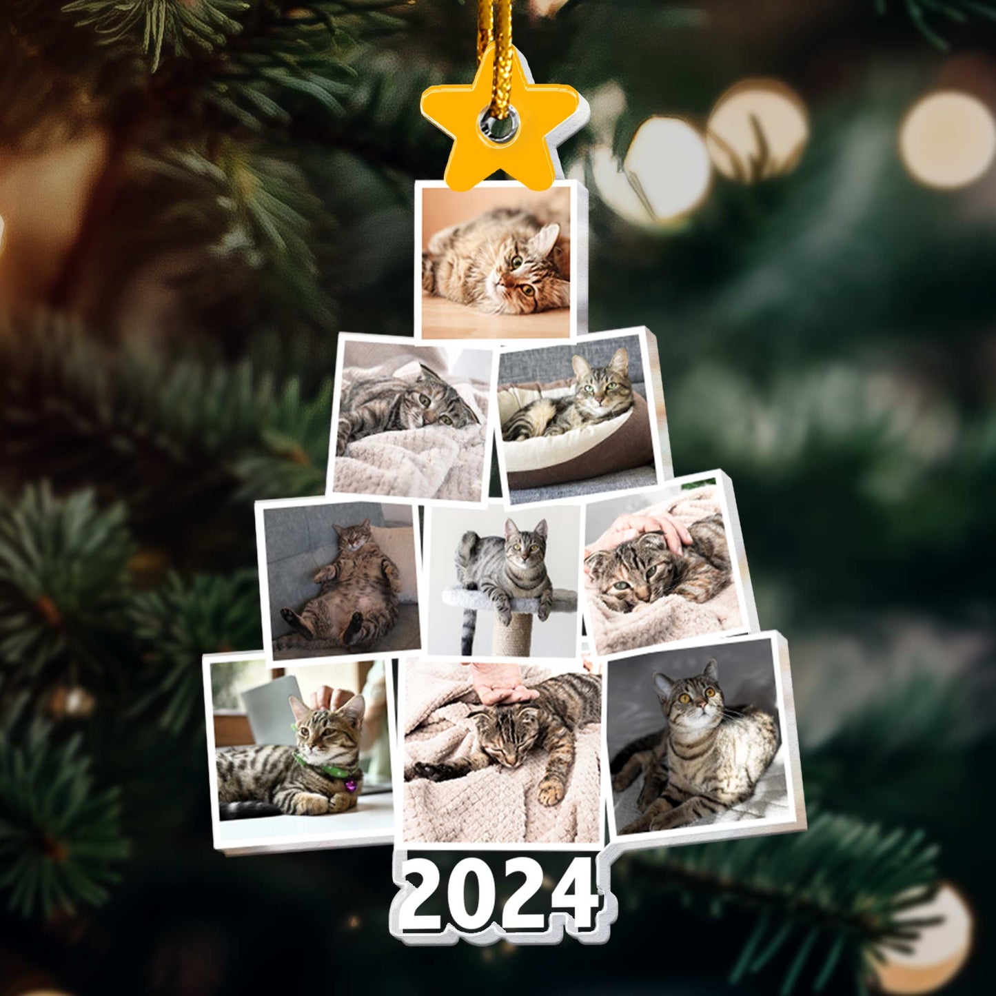 Photo Cat Christmas Tree - Personalized Acrylic Photo Ornament