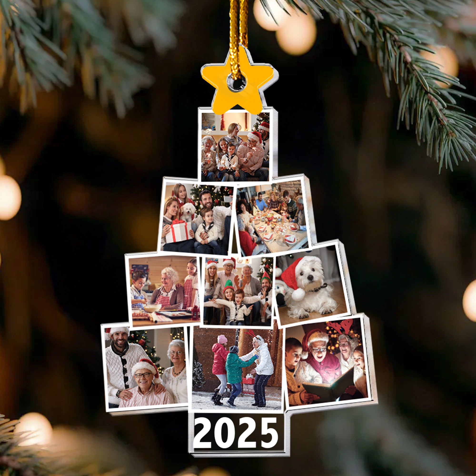 Photo Family Tree Christmas 2025 - Personalized Acrylic Photo Ornament-Ver 2 Custom Year