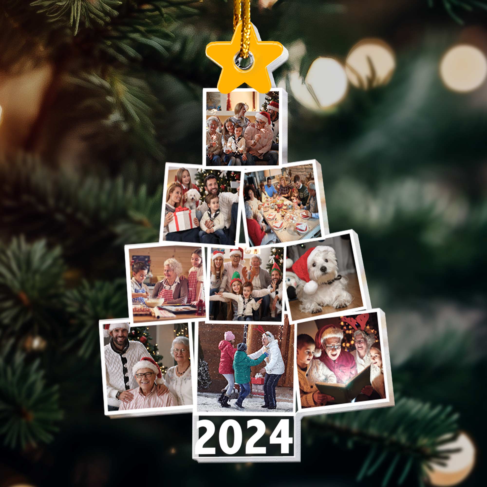 Photo Family Tree Christmas - Personalized Acrylic Photo Ornament-Ver 2 Custom Year