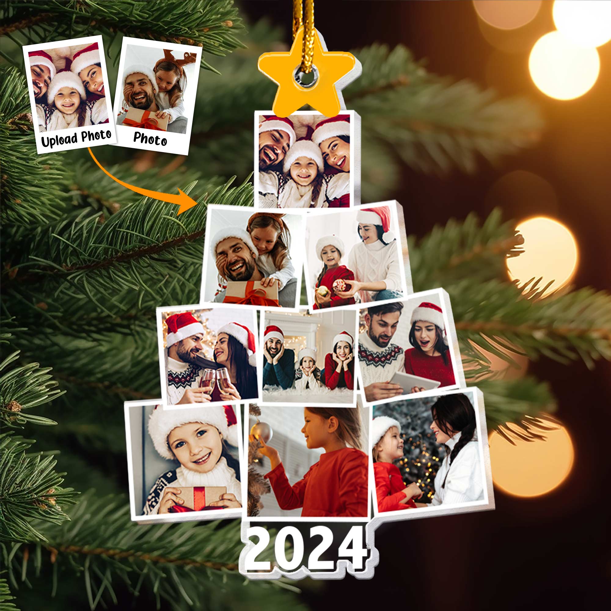 Photo Family Tree Christmas - Ver 2 - Personalized Family Photo Ornament