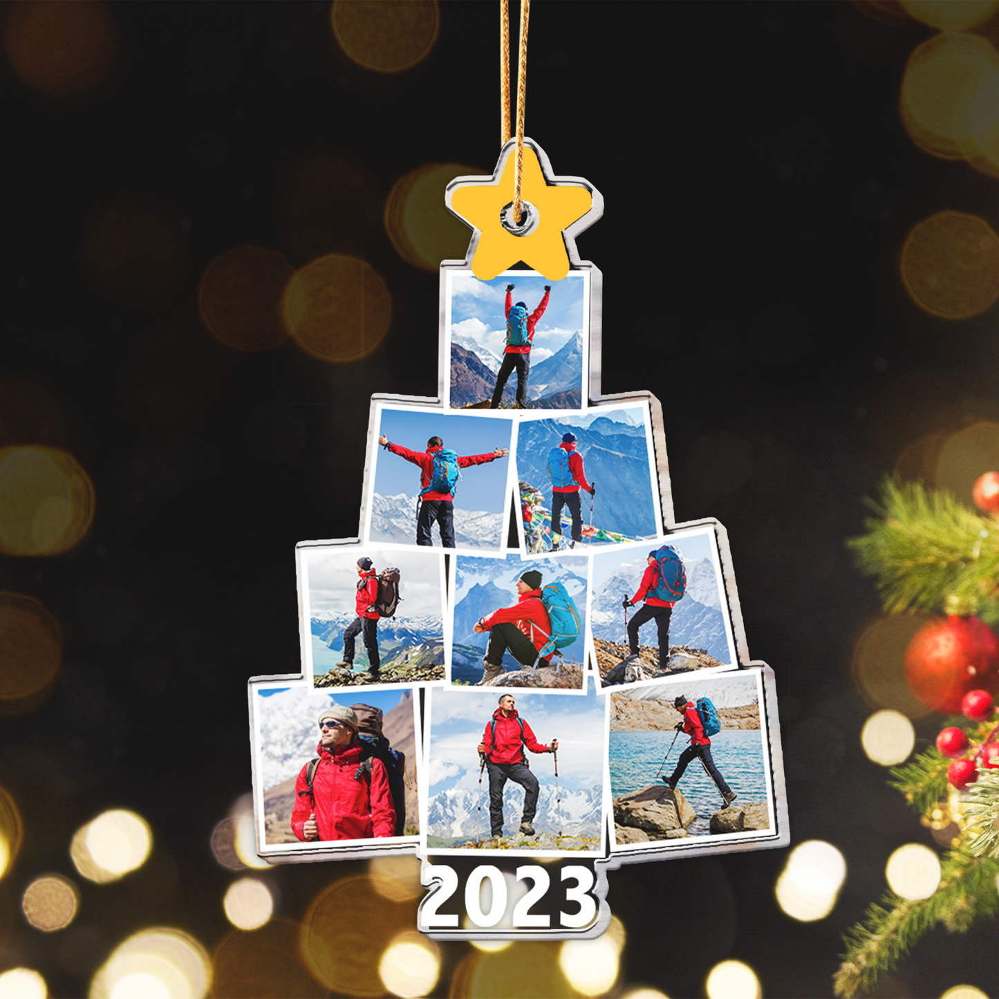 Photo Hiking Christmas Tree - Personalized Acrylic Photo Ornament