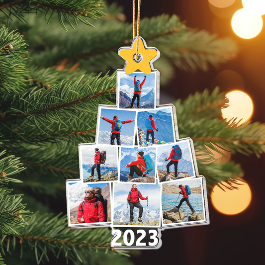 Photo Hiking Christmas Tree - Personalized Acrylic Photo Ornament