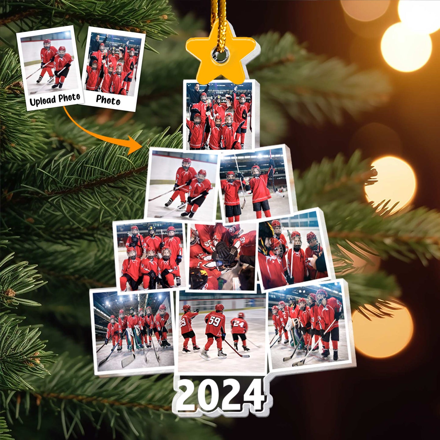 Photo Hockey Team Christmas Tree - Personalized Acrylic Photo Ornament