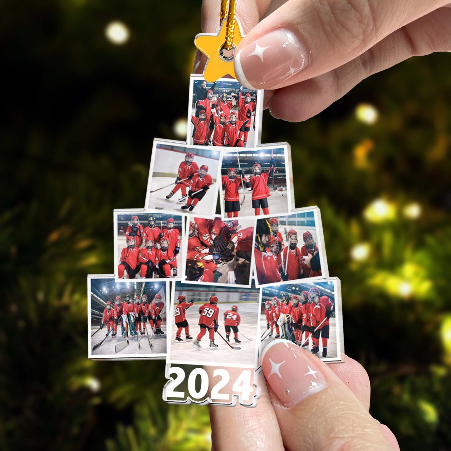 Photo Hockey Team Christmas Tree - Personalized Acrylic Photo Ornament