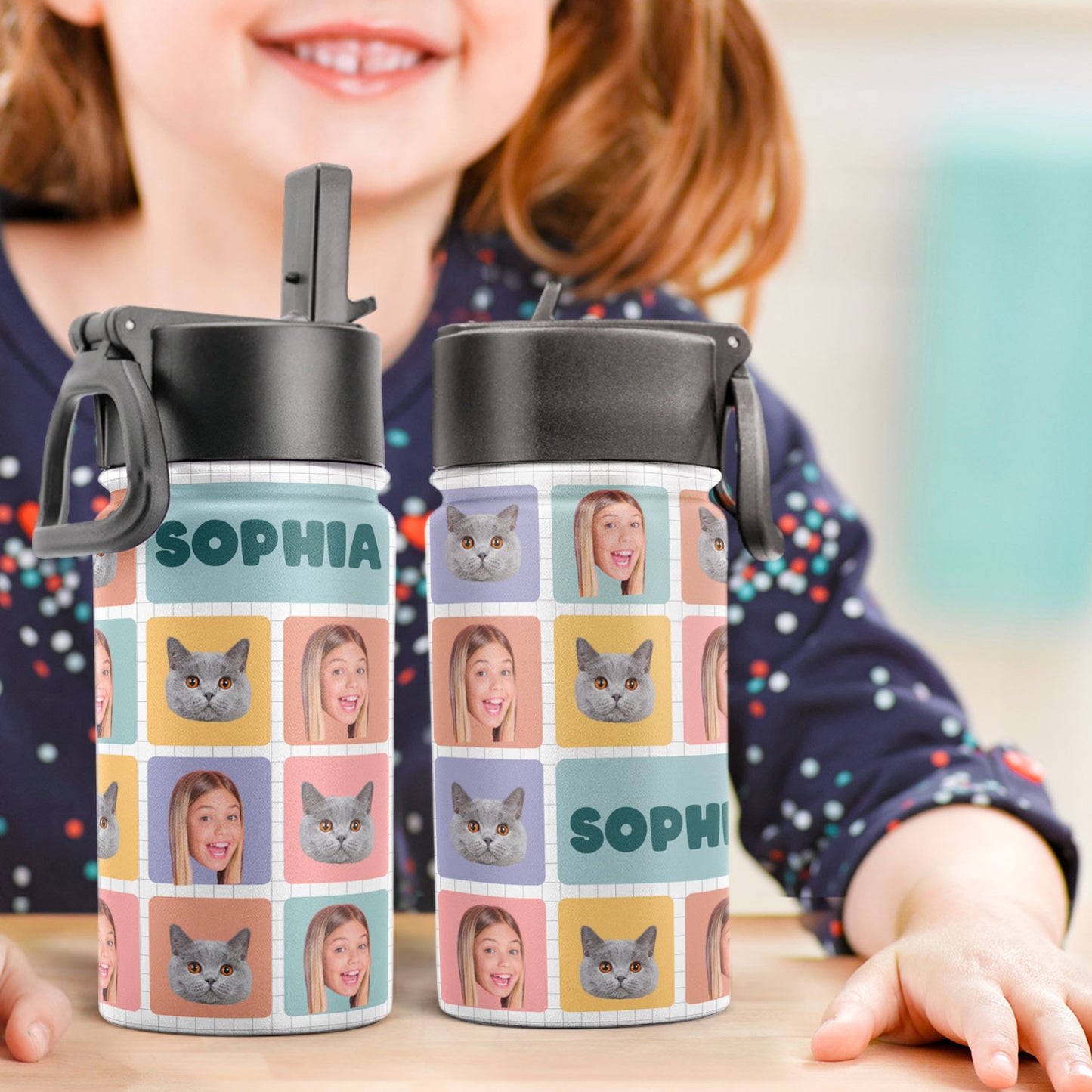 Back To School - Personalized Photo Kids Water Bottle With Straw Lid