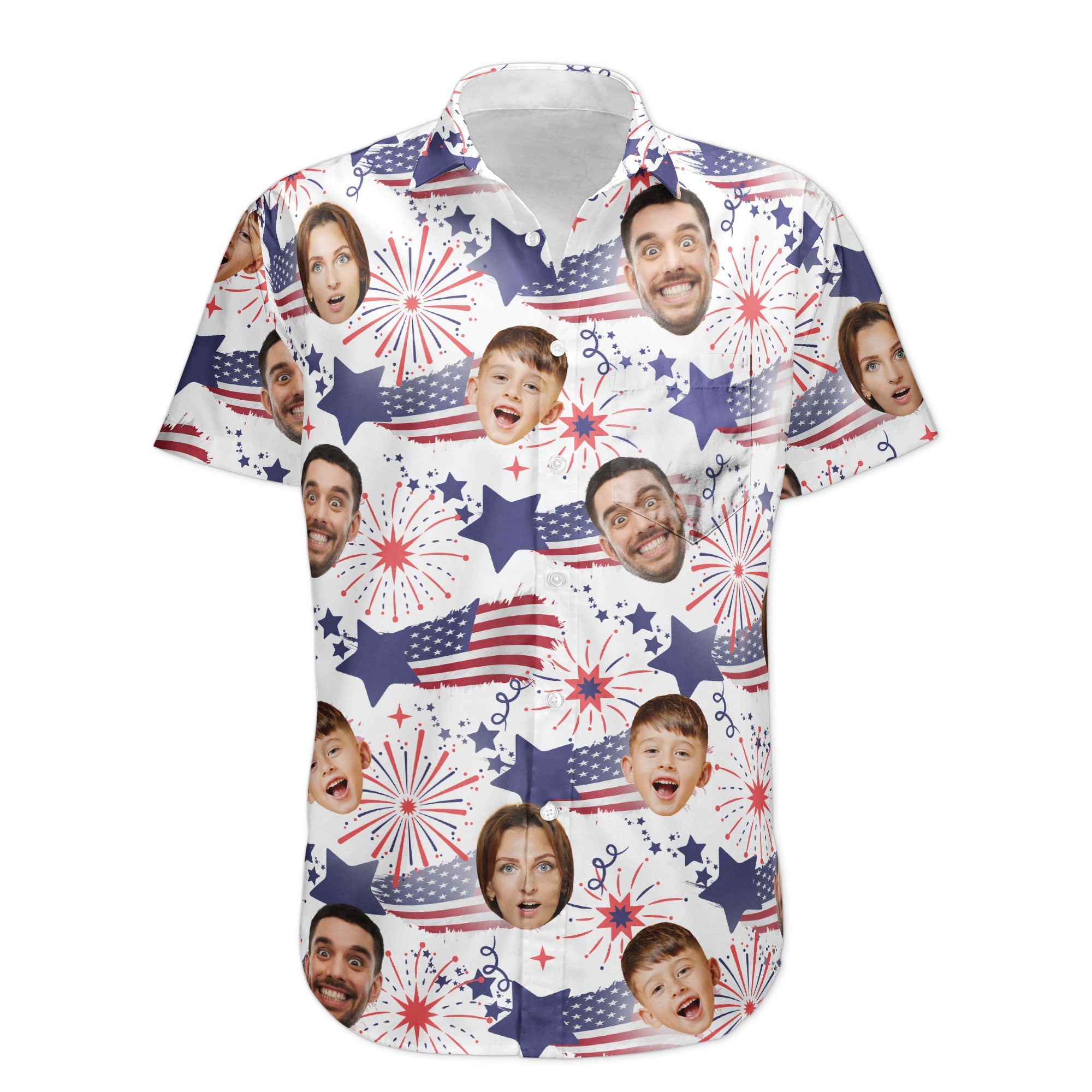 Family Cute Face - Personalized Photo Hawaiian Shirt - Independence Day Shirt