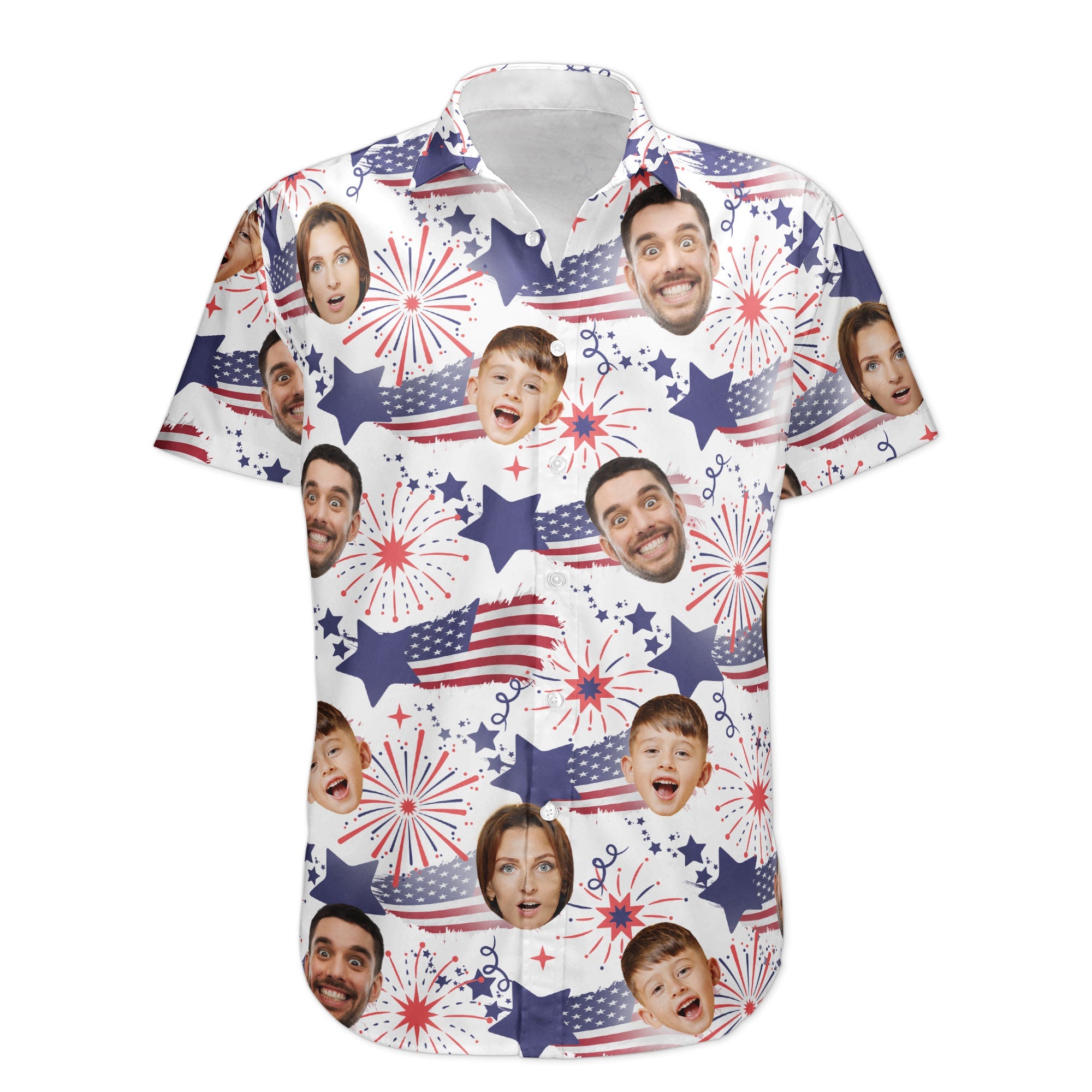Family Cute Face - Personalized Photo Hawaiian Shirt - Independence Day Shirt