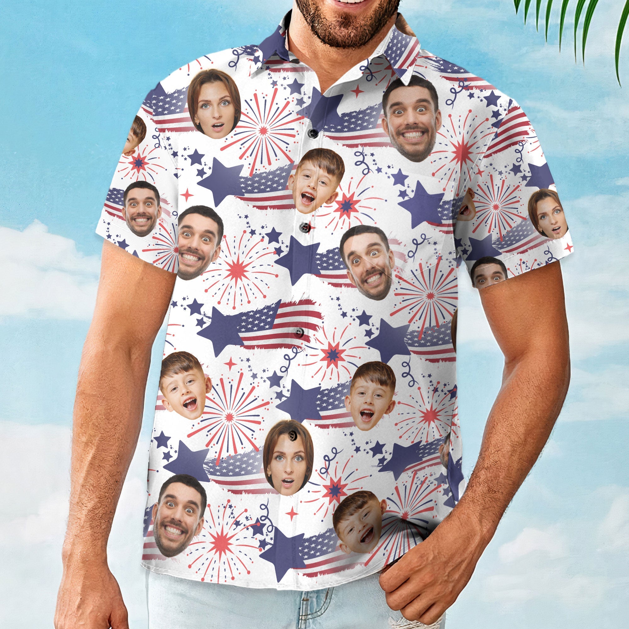 Family Cute Face - Personalized Photo Hawaiian Shirt - Independence Day Shirt