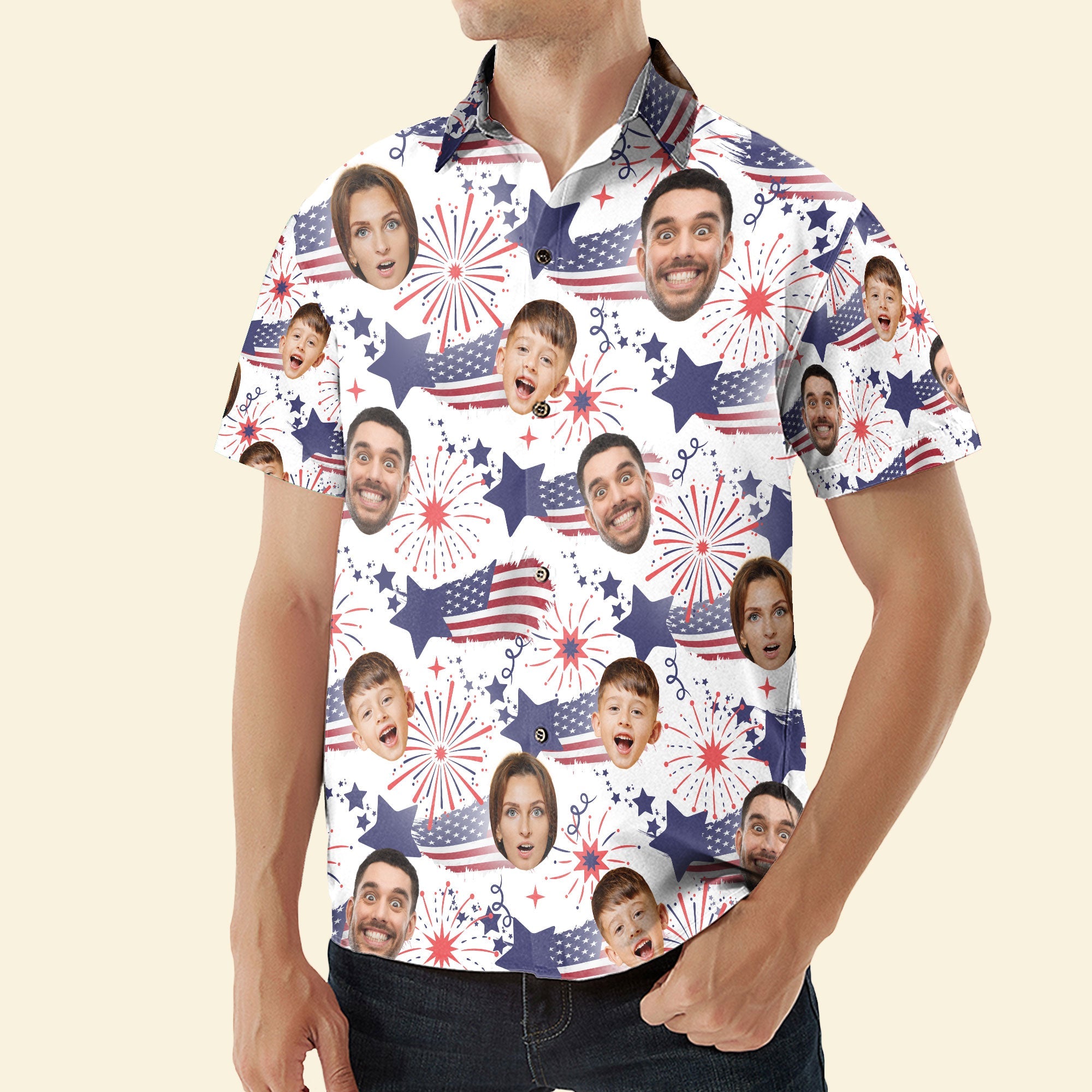 Family Cute Face - Personalized Photo Hawaiian Shirt - Independence Day Shirt