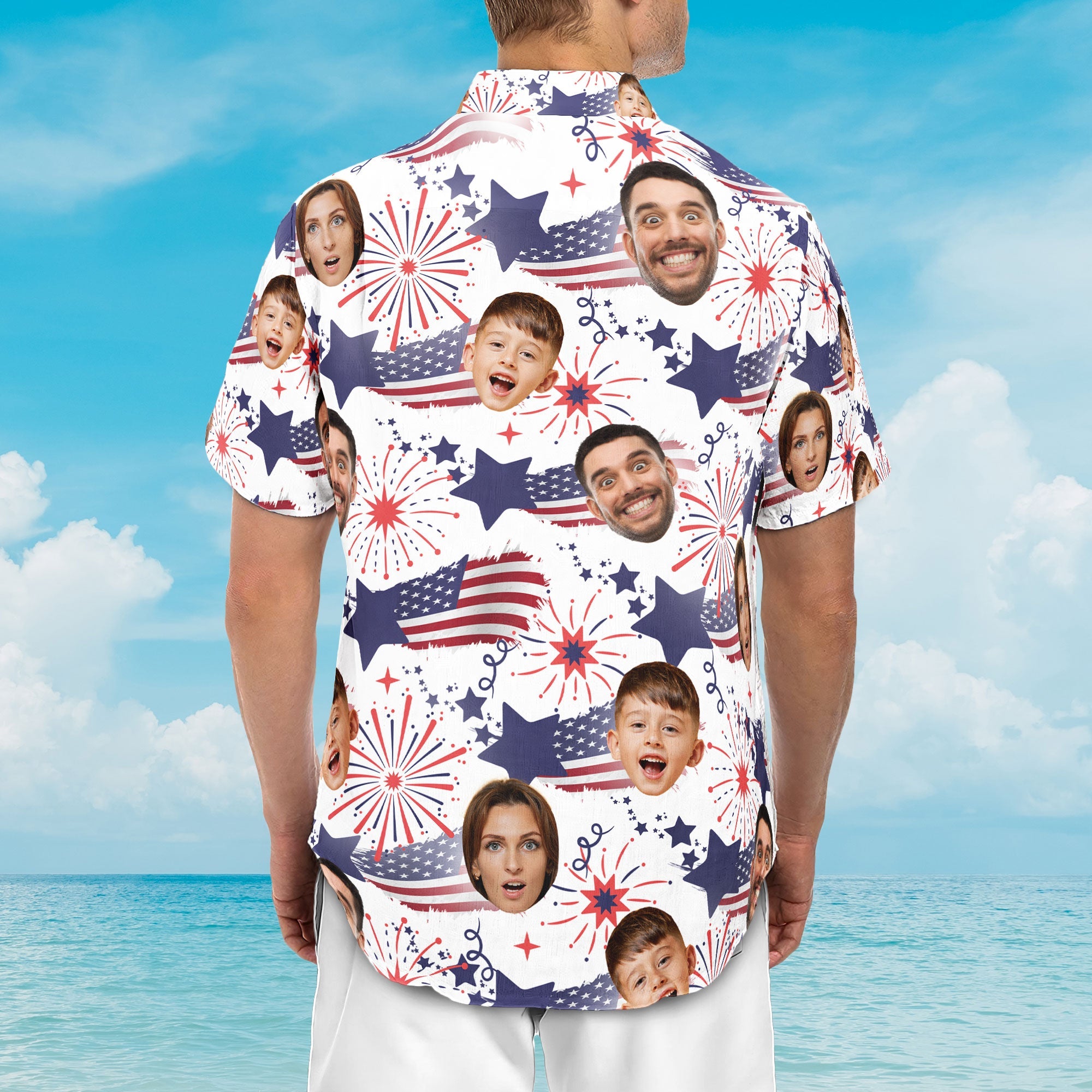 Family Cute Face - Personalized Photo Hawaiian Shirt - Independence Day Shirt