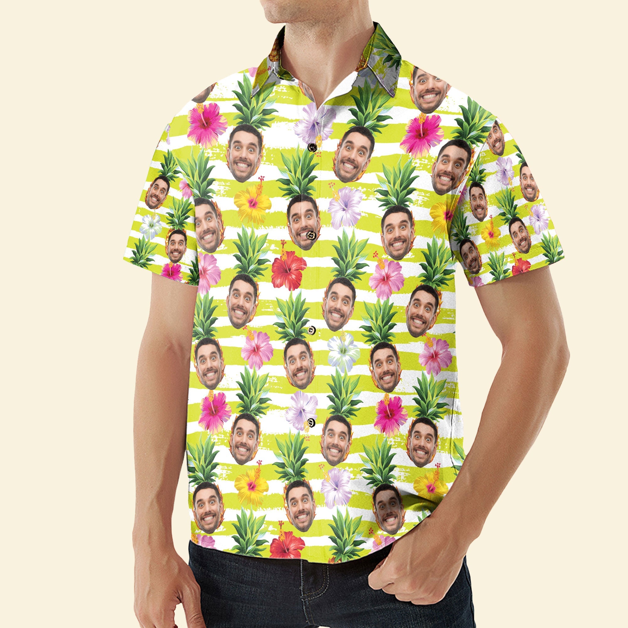 Funny Custom Face With Pineapple - Personalized Photo Hawaiian Shirt