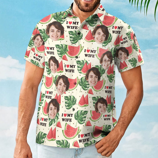 I Love My Wife - Personalized Photo Hawaiian Shirt