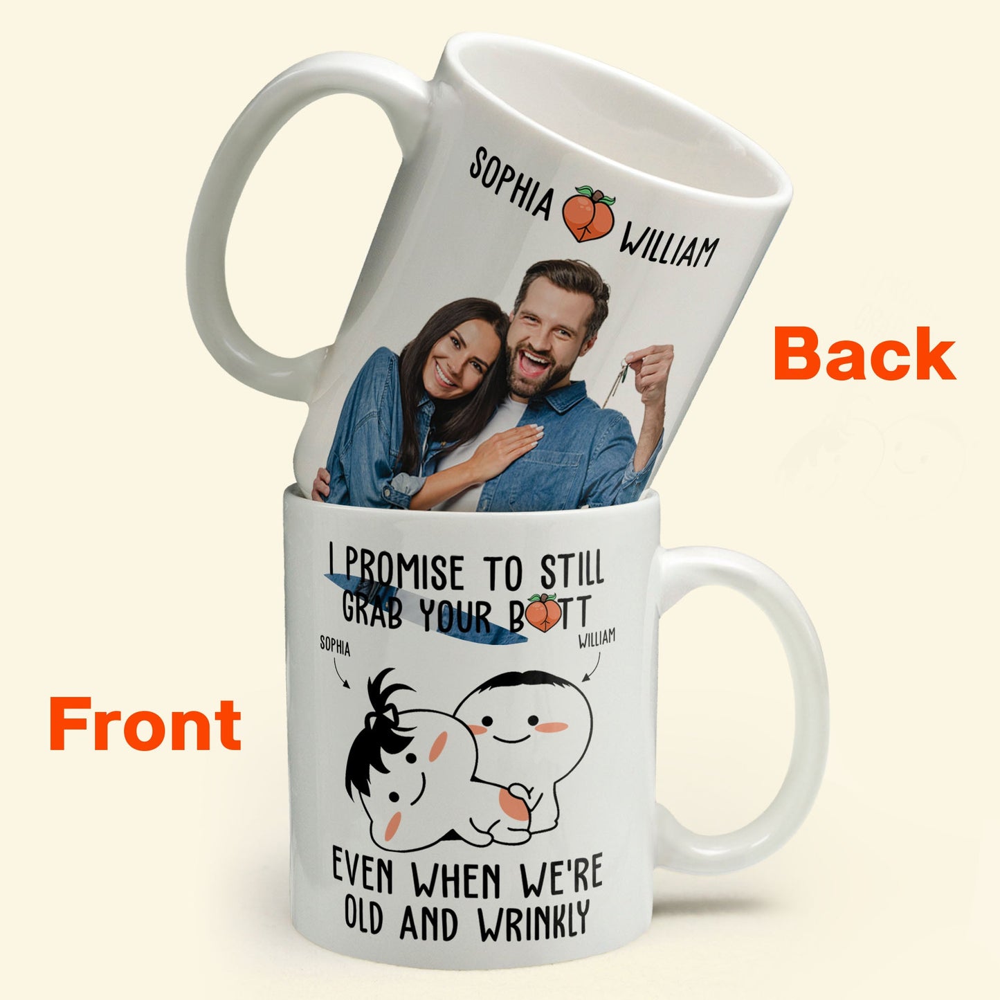 I Promise To Still Grab Your Butt Even When We're Old And Wrinkly - Personalized Photo Mug