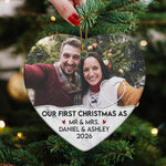 Our First Christmas As Mr & Mrs - Personalized Heart Shaped Ceramic Photo Ornament
