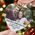 Our First Christmas As Mr & Mrs - Personalized Heart Shaped Ceramic Photo Ornament