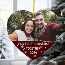 Our First Christmas Together - Personalized Heart Shaped Ceramic Photo Ornament