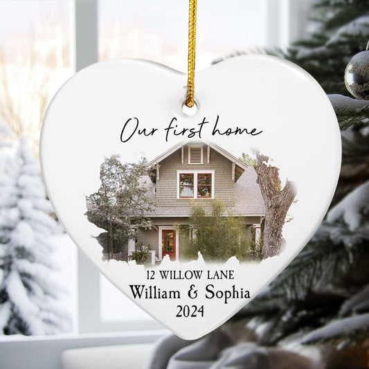 Our New Home - Personalized Heart Shaped Ceramic Photo Ornament