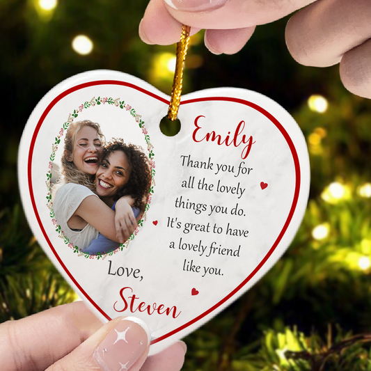 Thank You, Bestie - Personalized Heart Shaped Ceramic Photo Ornament