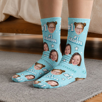 #1 Grandpa - Personalized Photo Crew Socks