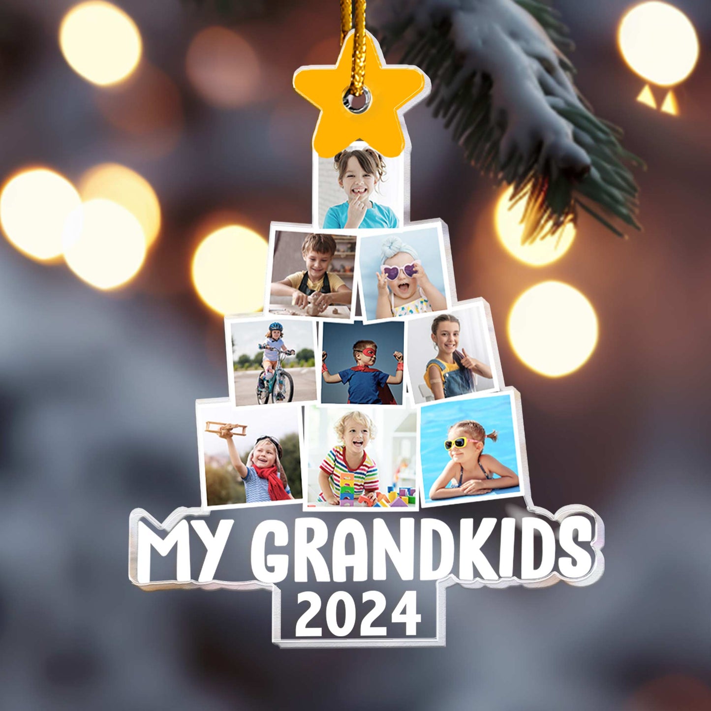 Photo My Grandkds Christmas Tree - Personalized Acrylic Photo Ornament - Up To 15 Photos