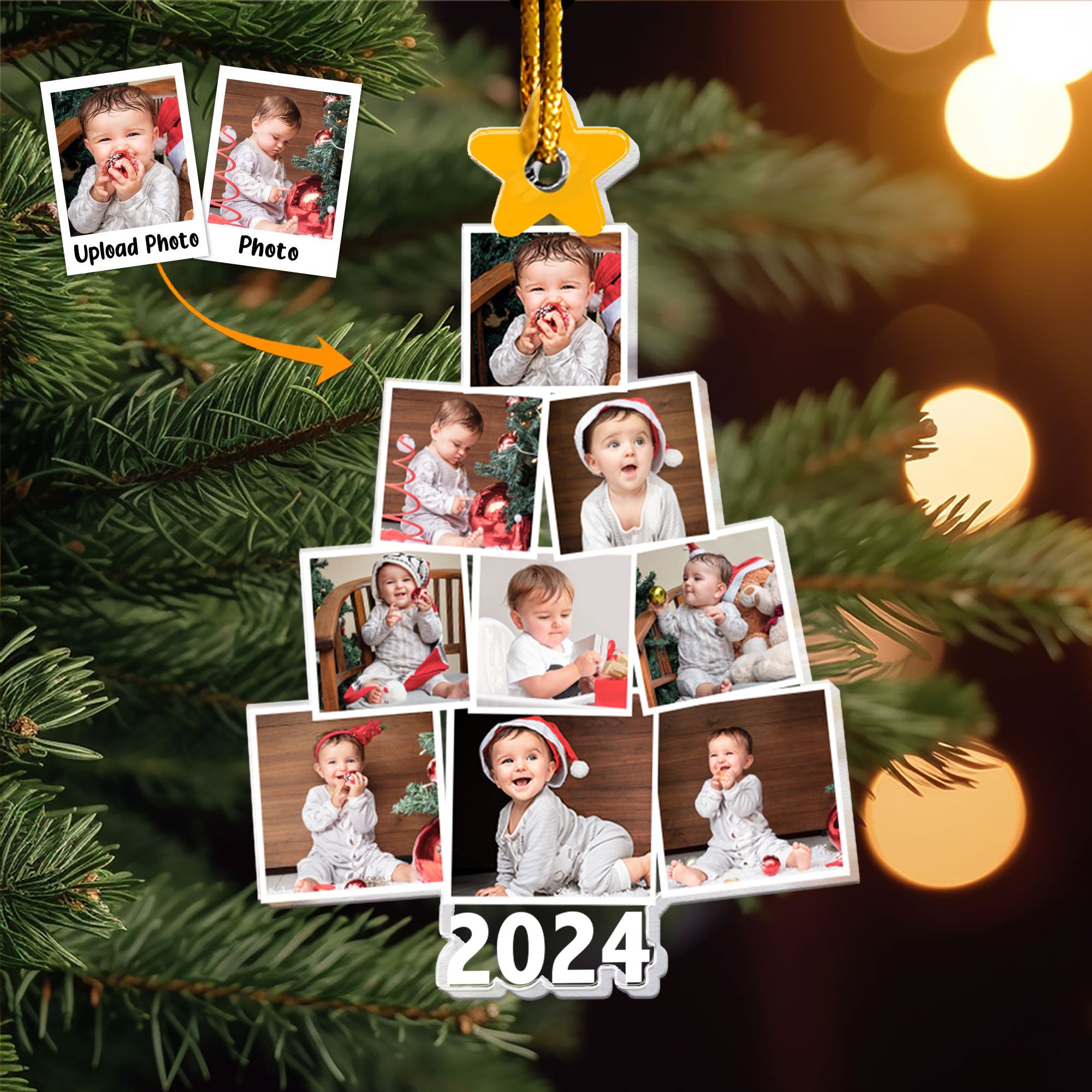 Photo Newborn Baby Christmas Tree - Personalized Babys Photo First Christmas Ornament