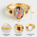 Photo Ring With 2 Birthstones Mother's Day Gift For Mom - Personalized Ring