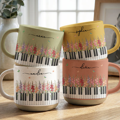 Piano, Keyboard, Custom Birth Flower & Name - For Pianist, Piano Lovers - Personalized Mug