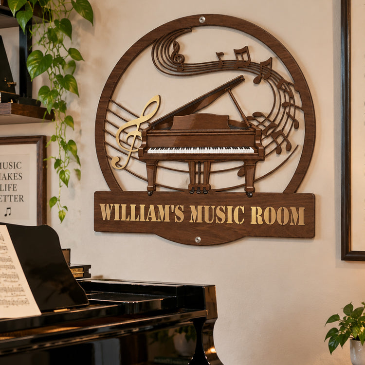 Piano-Music Room, Custom Name & Piano Type - Personalized Metal Sign 1