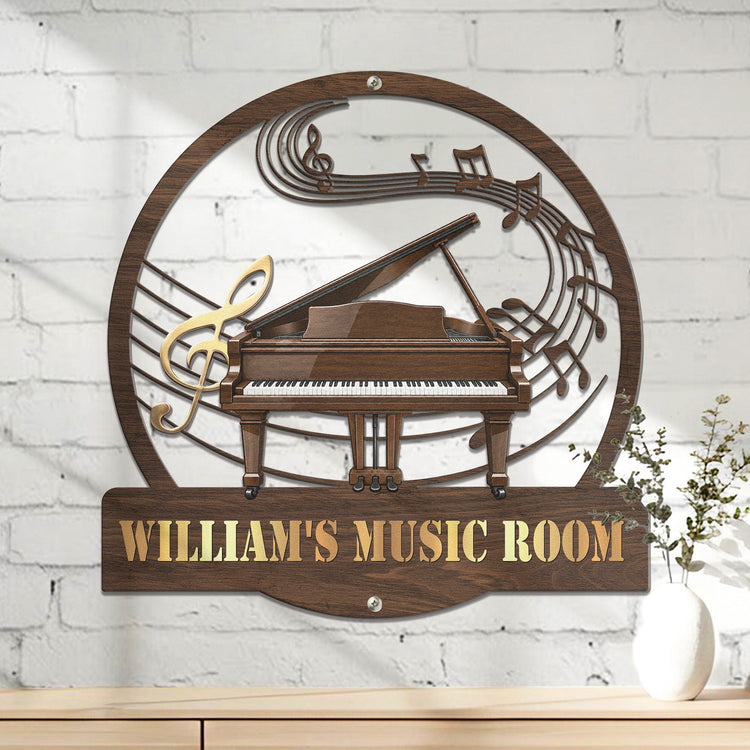 Piano-Music Room, Custom Name & Piano Type - Personalized Metal Sign 2